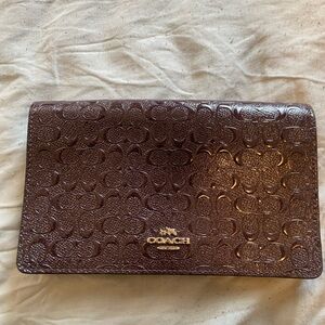 Coach Leather Continental Wallet - Burgundy with Gold Hardware
